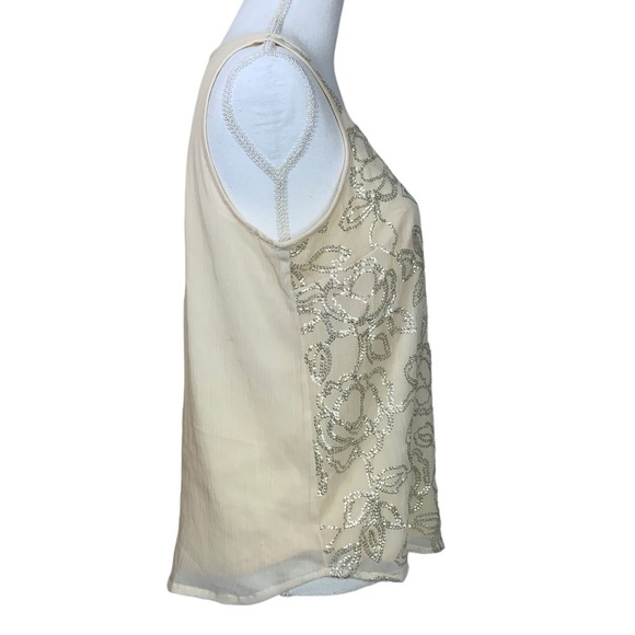 LC Lauren Tank Top Scoop Neck Sparkling Sequined Embellished Cream Blush Tank S - Picture 2 of 16